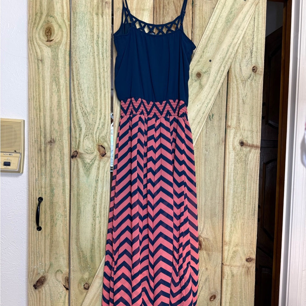 Elegant Chevron Maxi Romper in Navy and Pink